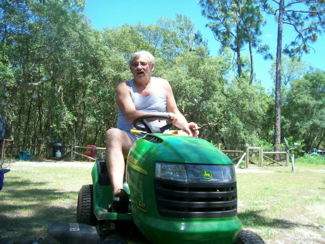 There he is on his John Deere